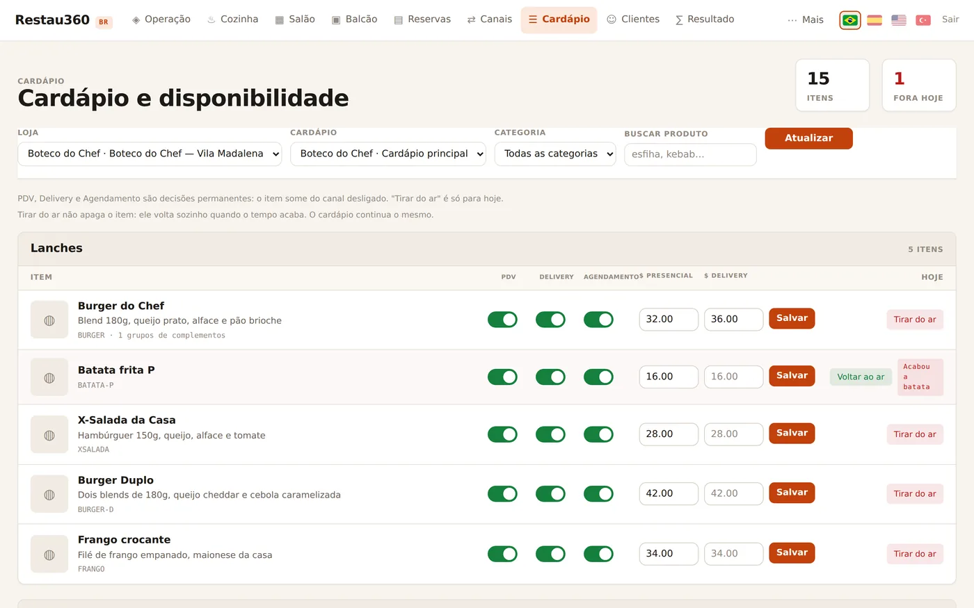 Menu management