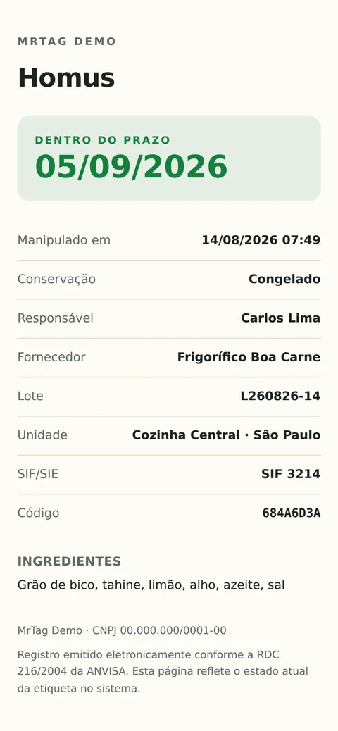 Página de conferência aberta pelo QR da etiqueta no celular