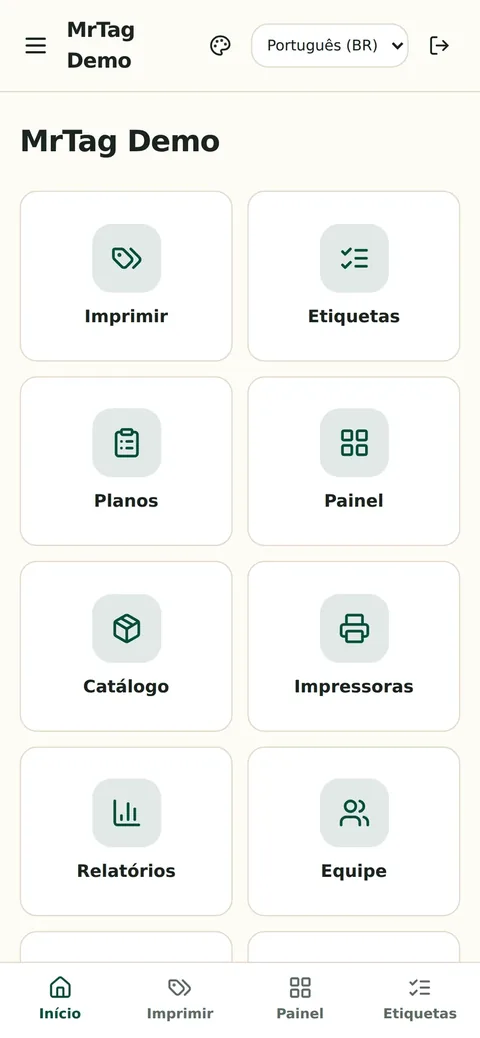 Tela inicial do MrTag no celular