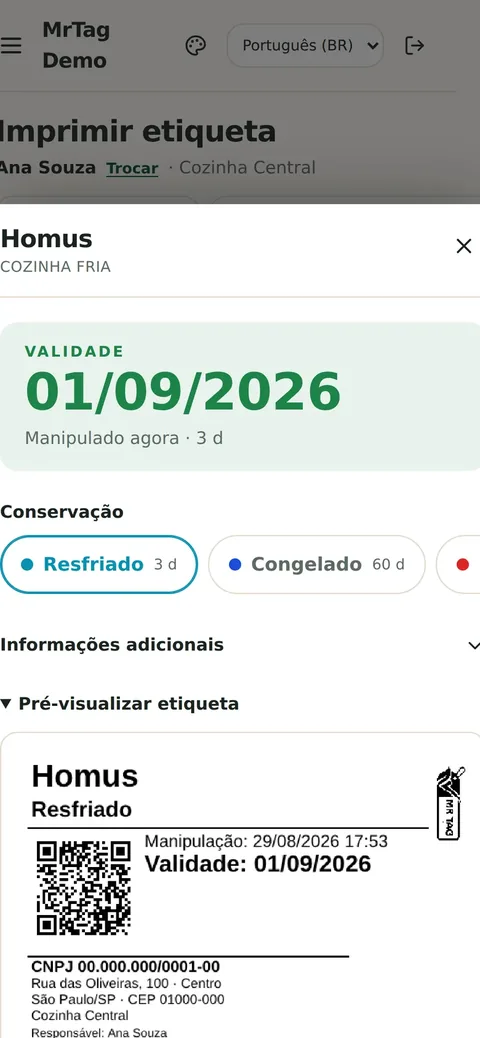 Prévia da etiqueta antes de imprimir no celular
