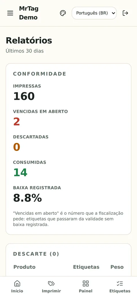 Relatório de conformidade dos últimos 30 dias no celular