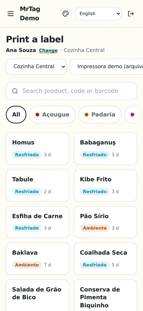Product catalogue on the print screen on a phone