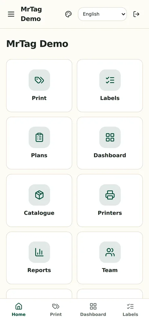 MrTag home screen on a phone