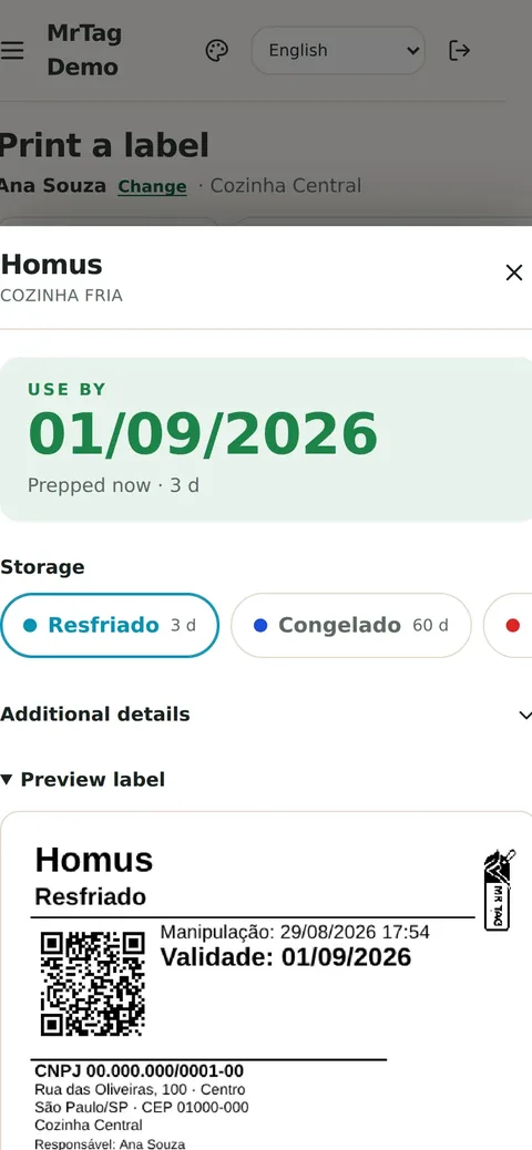 Label preview before printing on a phone