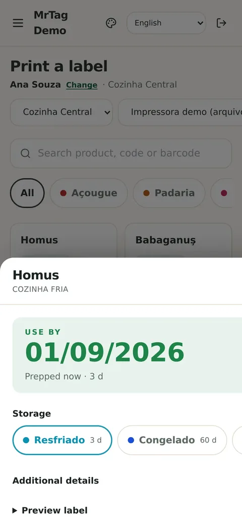 Product sheet with the calculated expiry date on a phone
