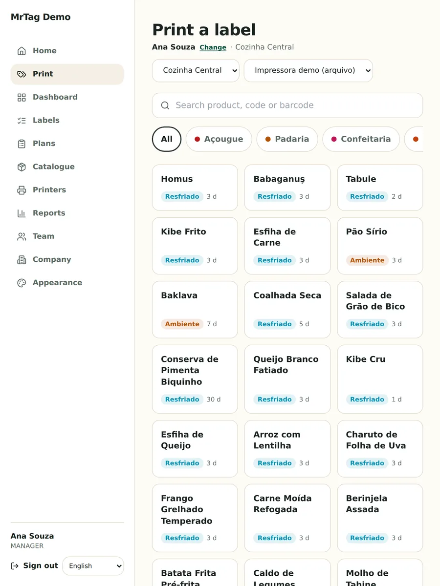 Product catalogue on the print screen on a tablet
